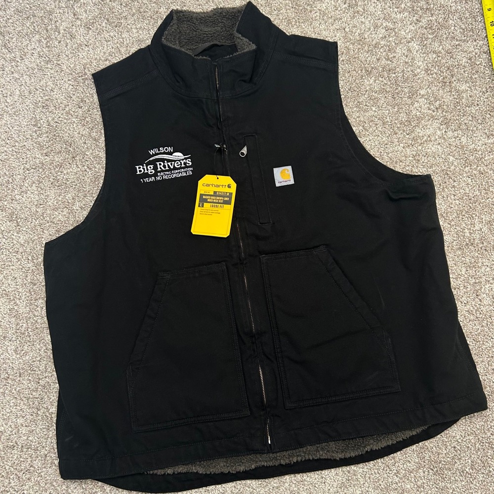 Carhartt Men's Washed Duck Canvas Vest XL NWT Big River Black Sherpa Lined Loose